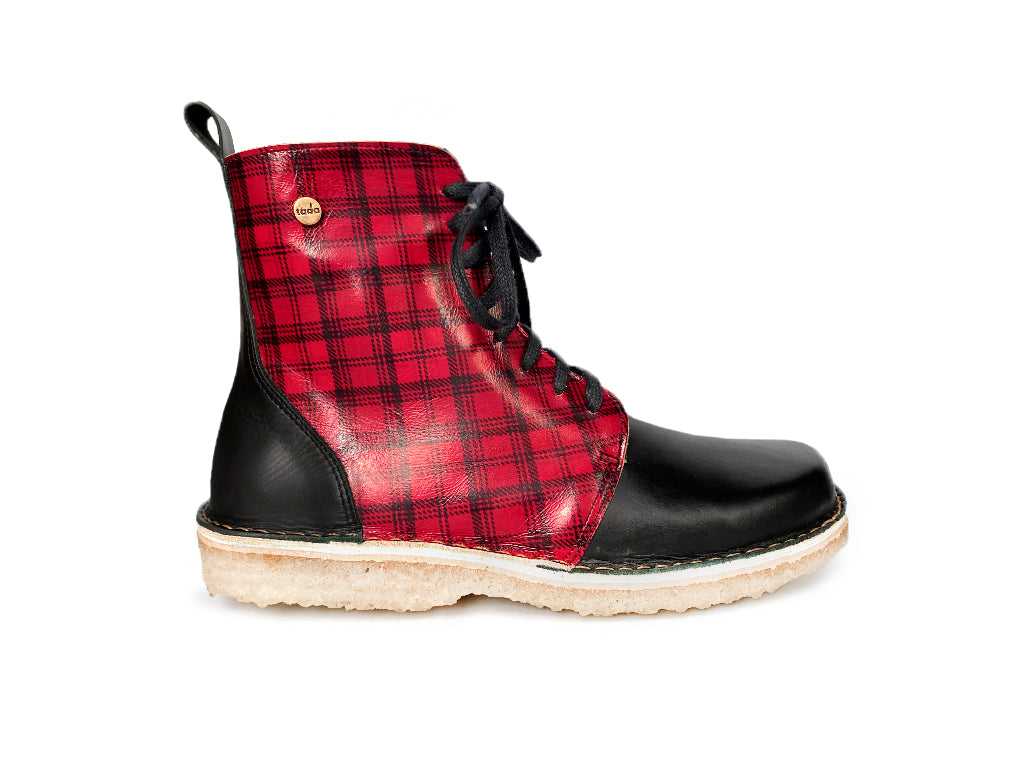 Botín Boot Mujer Cuadrillé Rojo