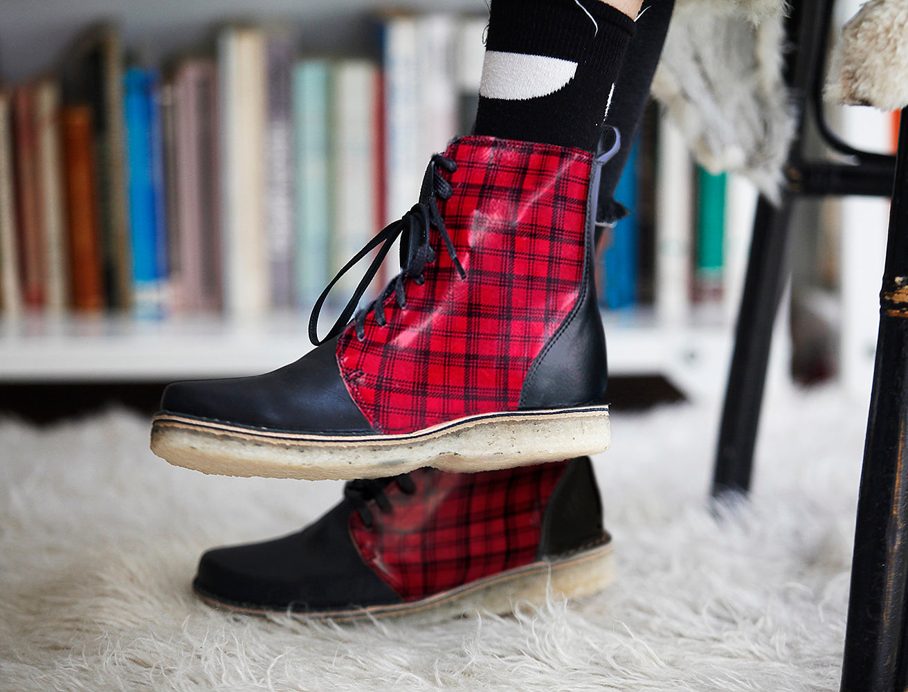 Botín Boot Mujer Cuadrillé Rojo