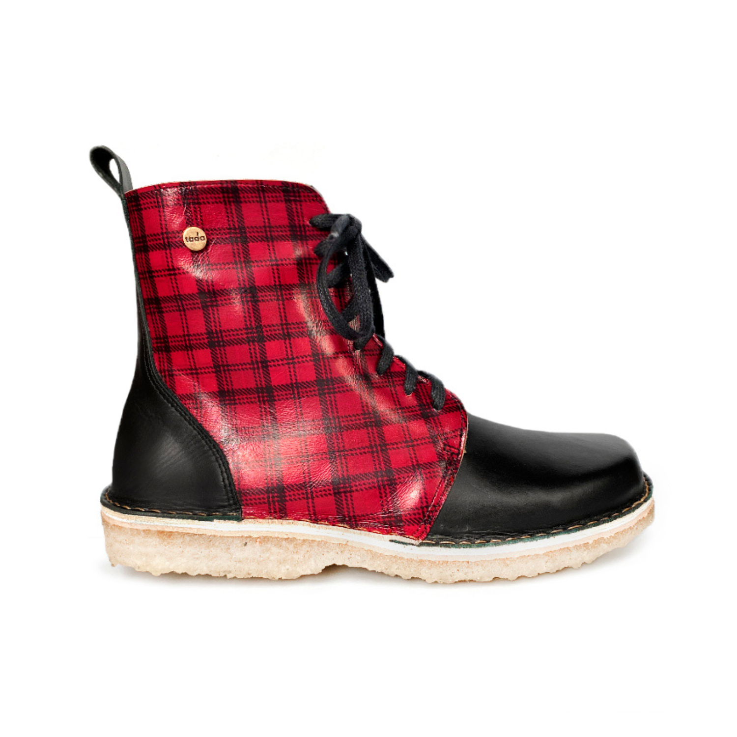 Botín Boot Mujer Cuadrillé Rojo