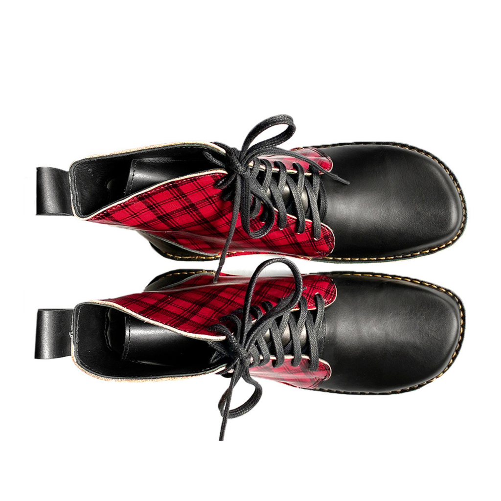 Botín Boot Mujer Cuadrillé Rojo