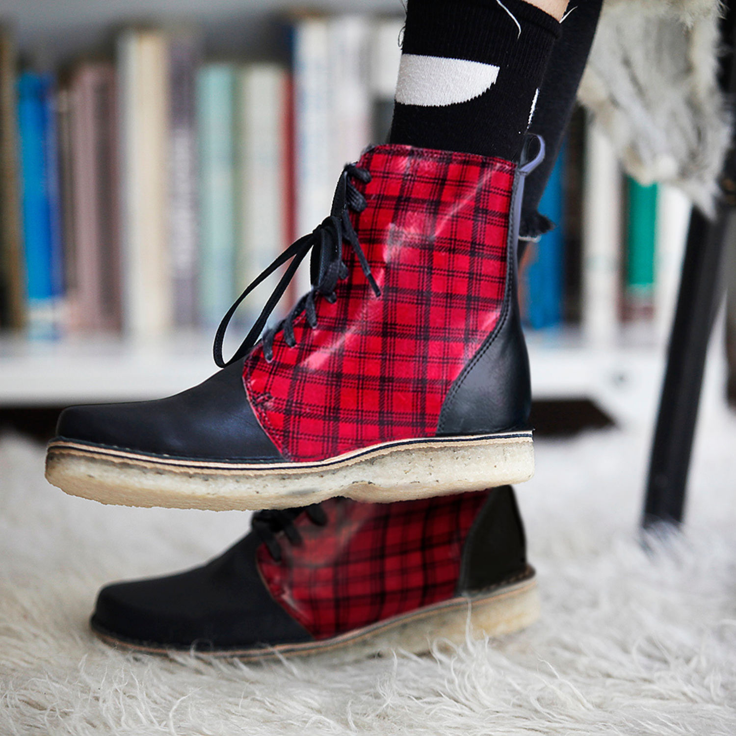 Botín Boot Mujer Cuadrillé Rojo