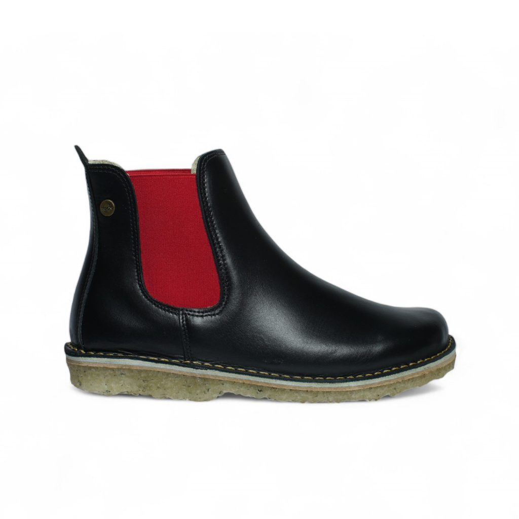 Botín Beat Mujer Negro Elástico Rojo