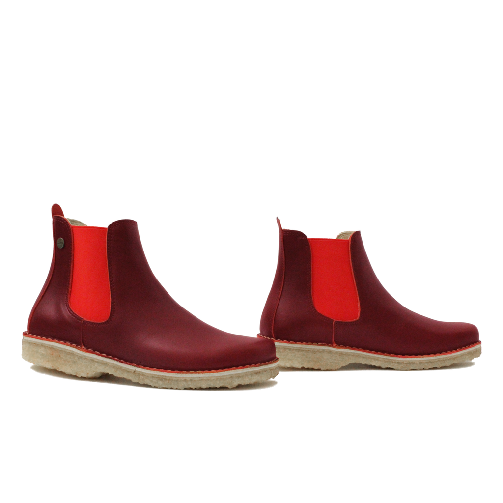 Botín Beat Mujer Burdeo Elástico Rojo