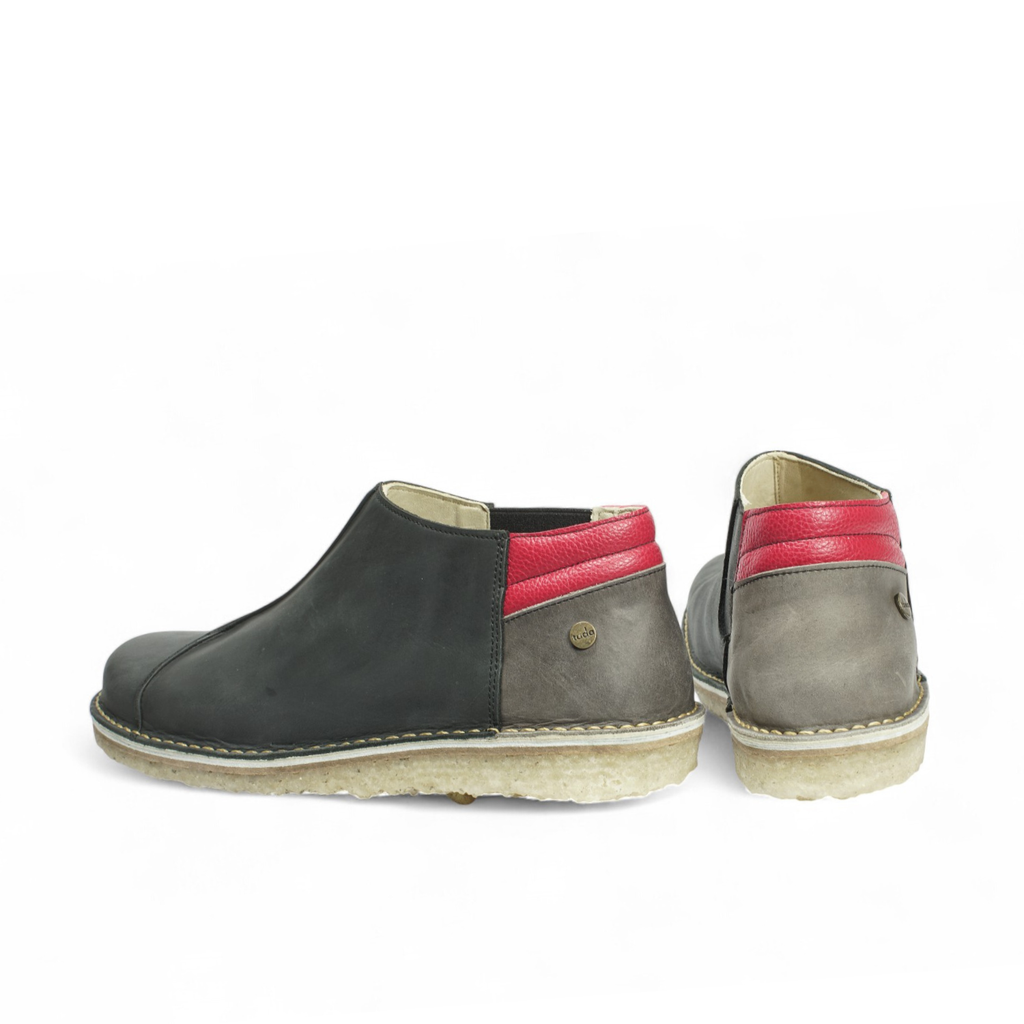 Zapato Nordico Hombre Negro Cera Gris Rojo Poro