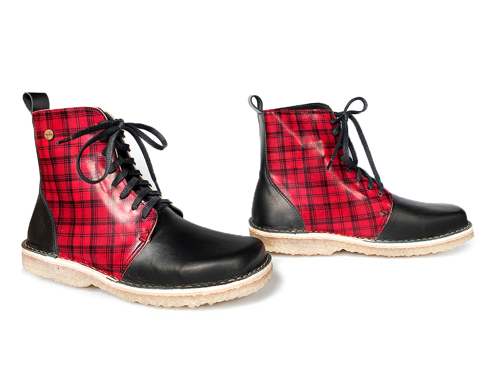 Botín Boot Mujer Cuadrillé Rojo