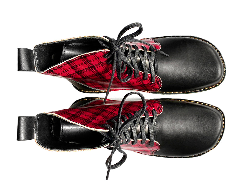 Botín Boot Mujer Cuadrillé Rojo
