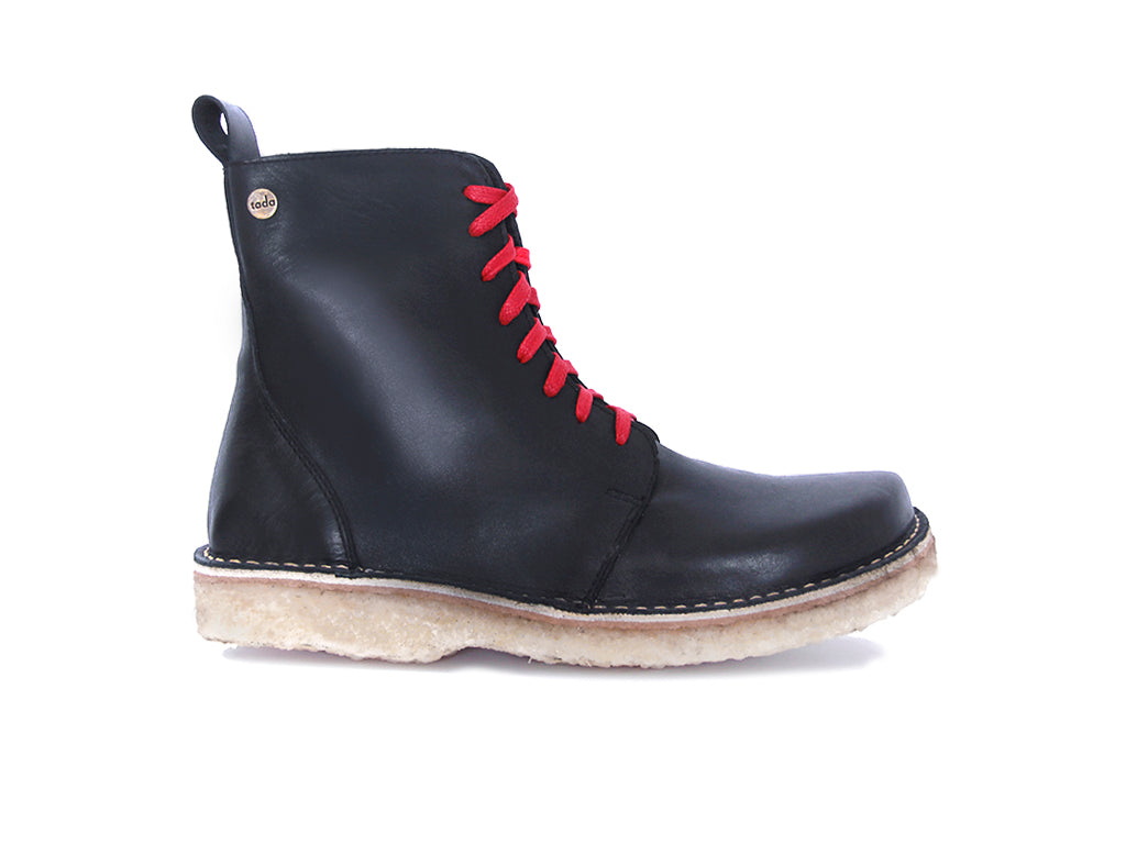 Botín Boot Mujer Negro Cordones Rojos