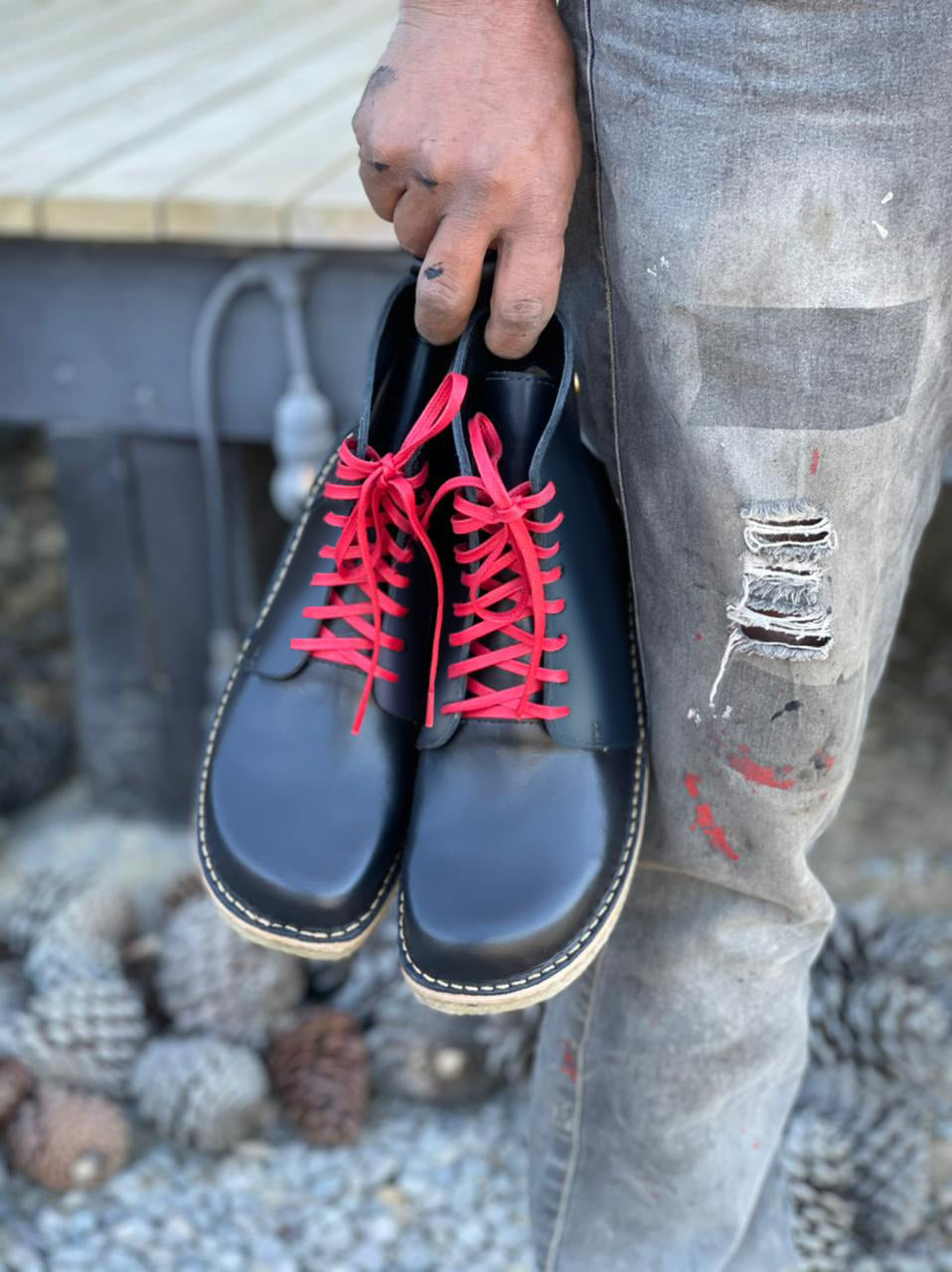 Botín Boot Mujer Negro Cordones Rojos