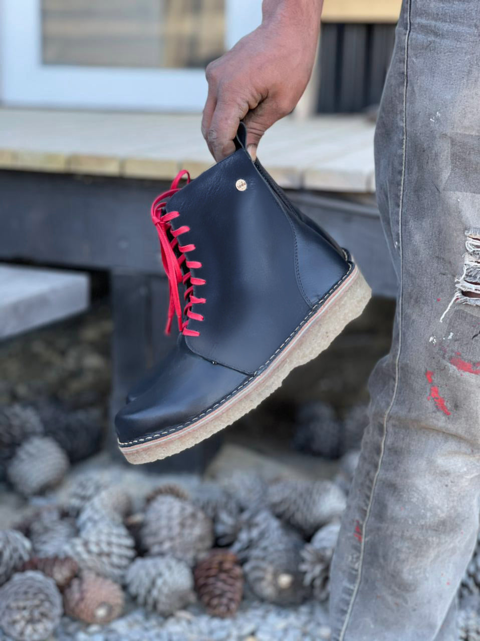 Botín Boot Hombre Negro Cordones Rojos