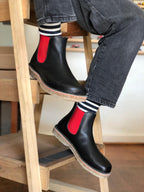 Botín Beat Mujer Negro Elástico Rojo