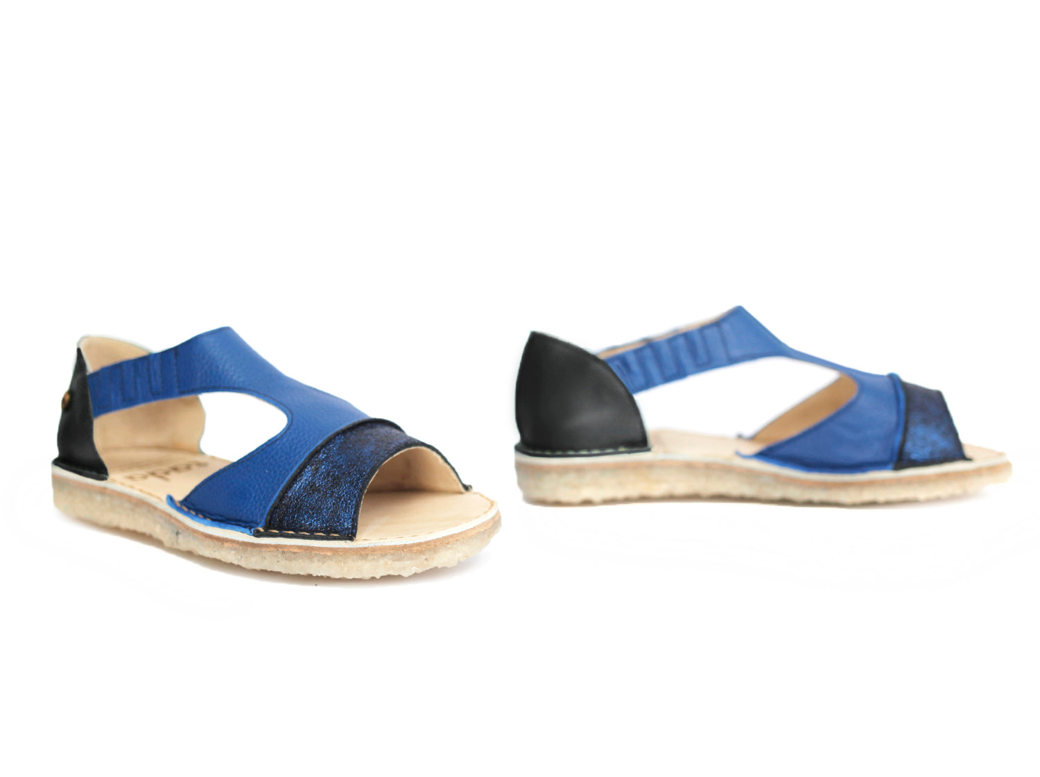 Sandalia Nina Azul Metal Talón Negro