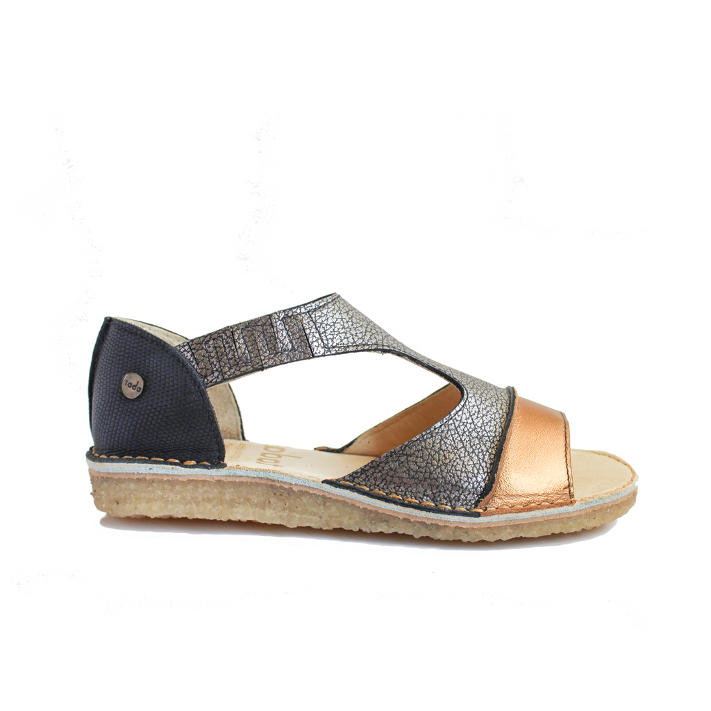 Sandalia Nina Oro Craque Plata Negro Textura