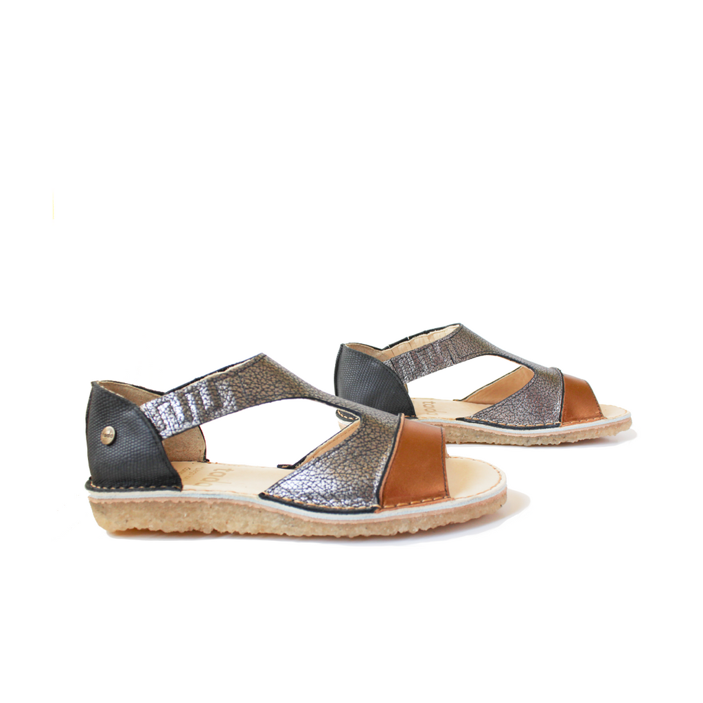 Sandalia Nina Oro Craque Plata Negro Textura