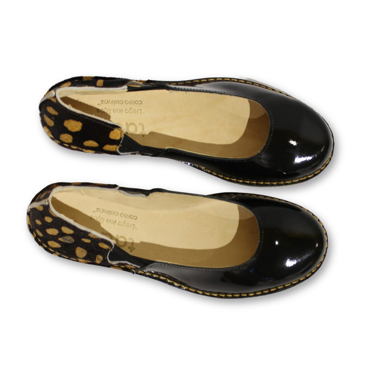 Zapato Reina Mujer Charol Negro Pelos