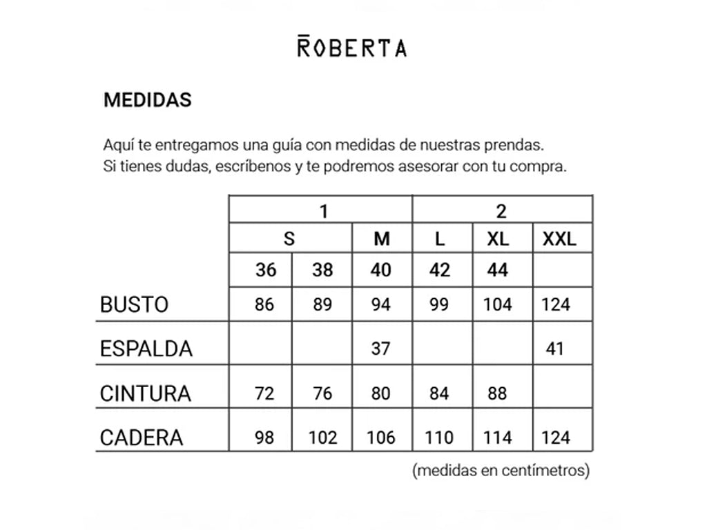 Roberta Hongos tabla tallas