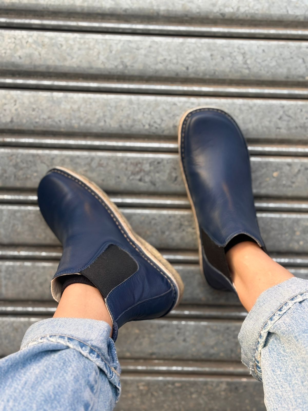 Botín Beat Mujer Azul Elástico Negro