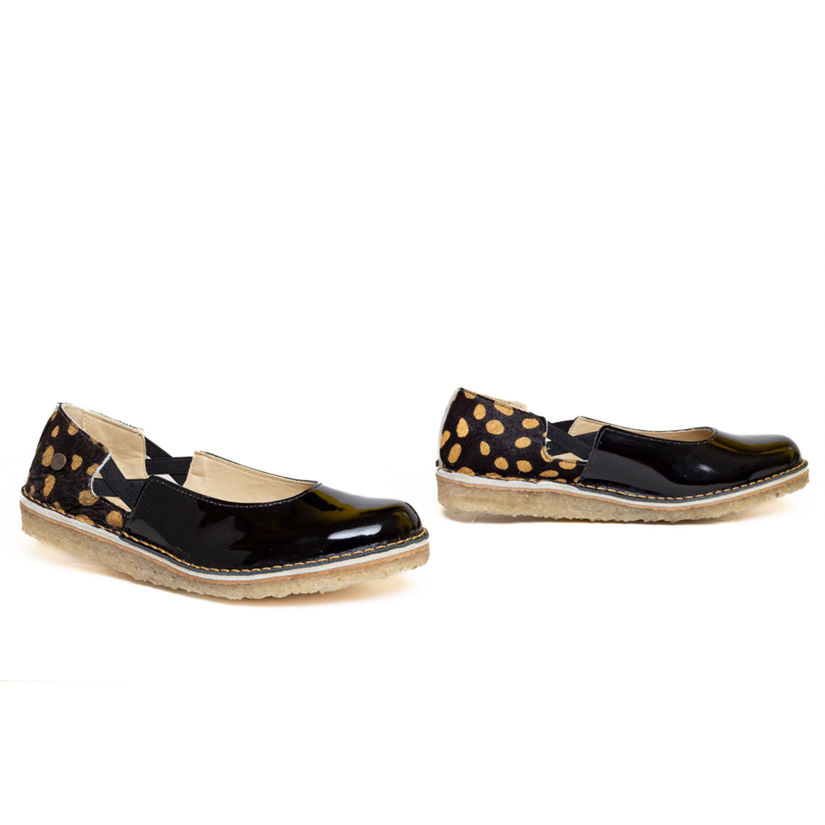 Zapato Reina Mujer Charol Negro Pelos