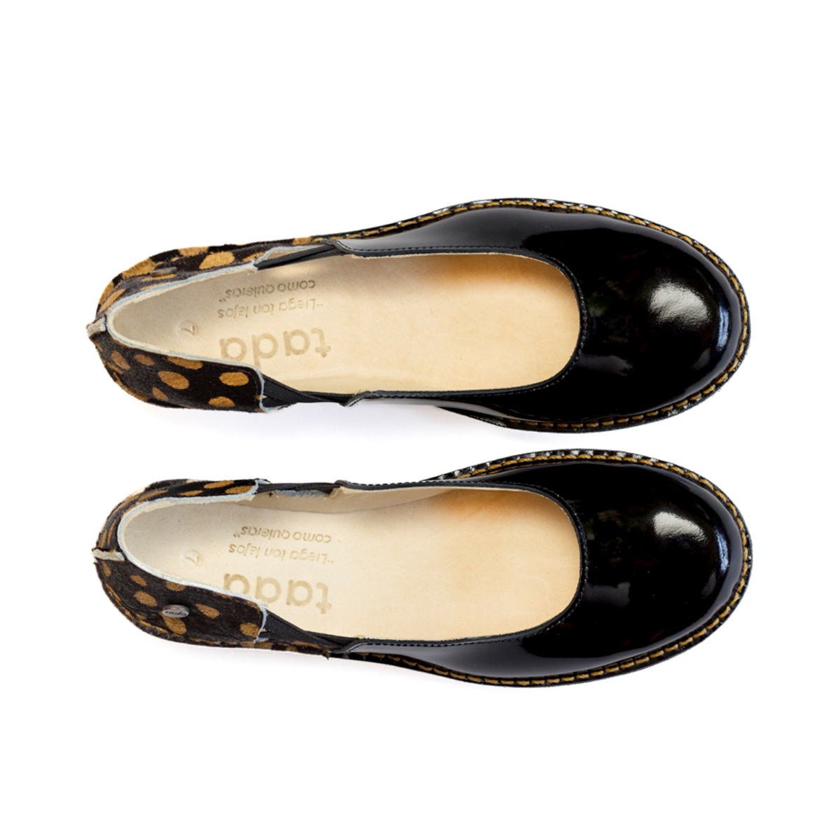 Zapato Reina Mujer Charol Negro Pelos