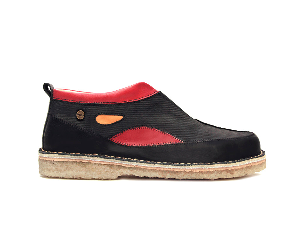 Zapato Oval Hombre Negro Rusty y Rojo